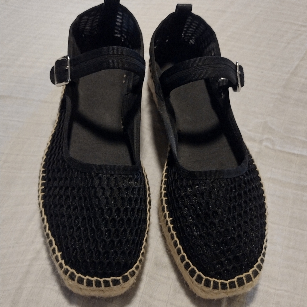Maeve Black Mesh Espadrille Flats with Jute Sole - Picture 3 of 12
